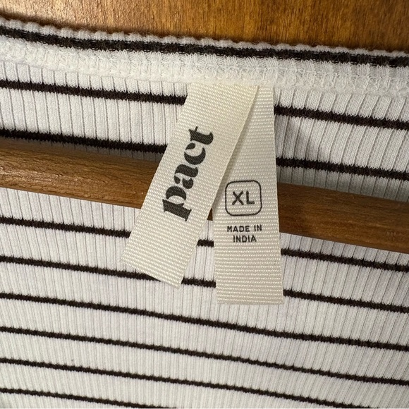 Pact Brown White Striped Ribbed Henley Long Sleeve Top T-Shirt Organic Cotton XL - Picture 13 of 13